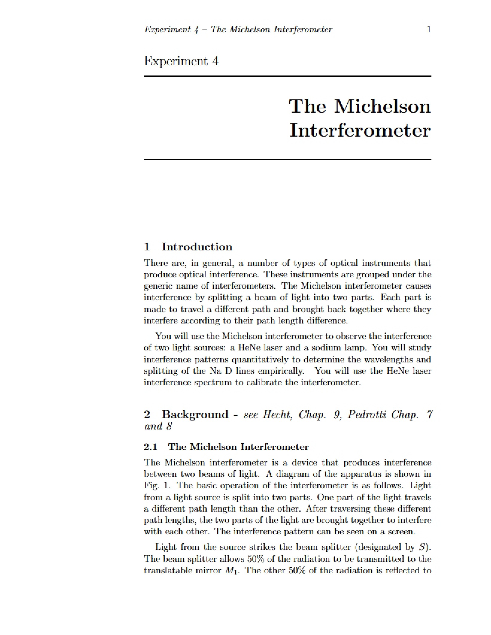 Michelson Interferometer Device
