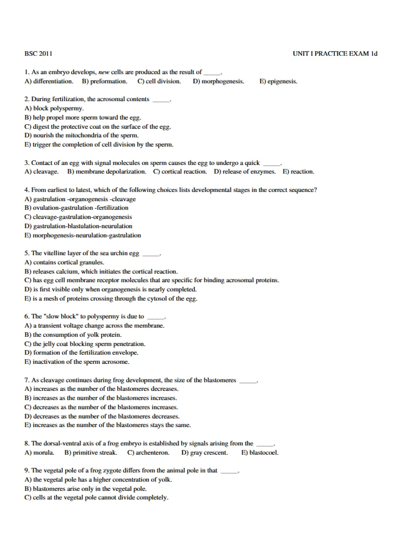 Unit I Practice Test