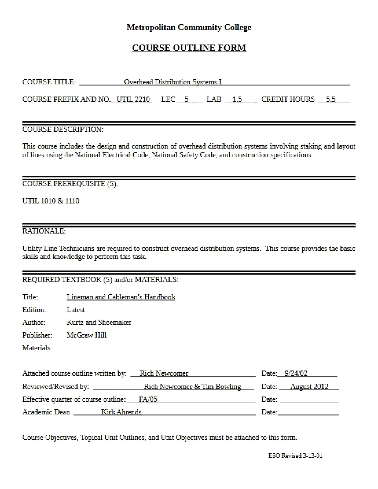 Outline for Overhead Distribution Systems I