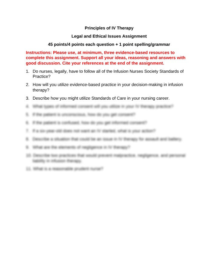 Assignment on Ethical and Legal Issues in IV Therapy