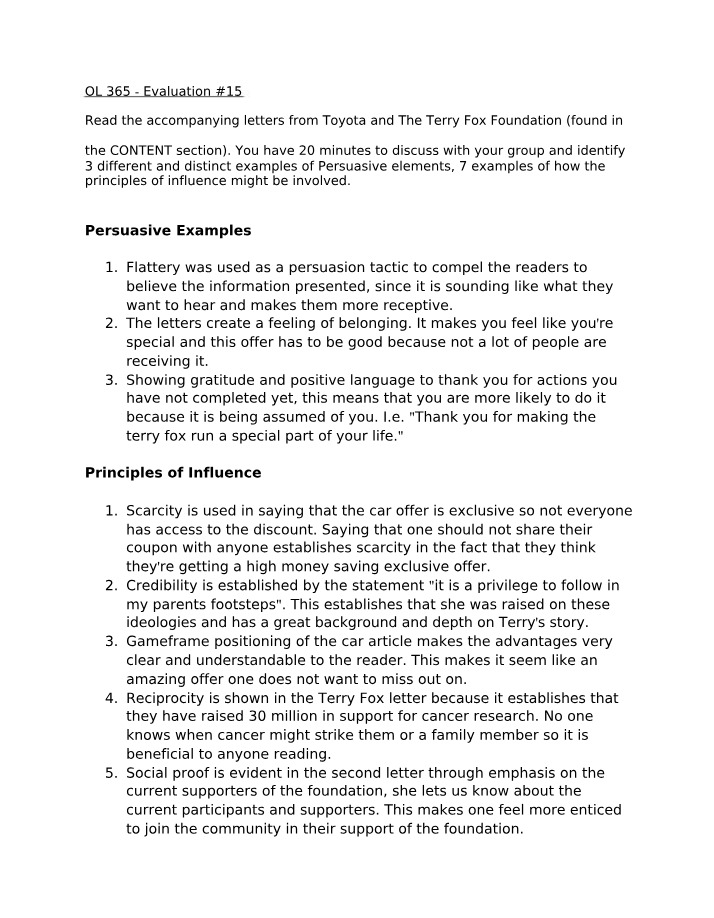 Persuasive Elements and Influence Principles