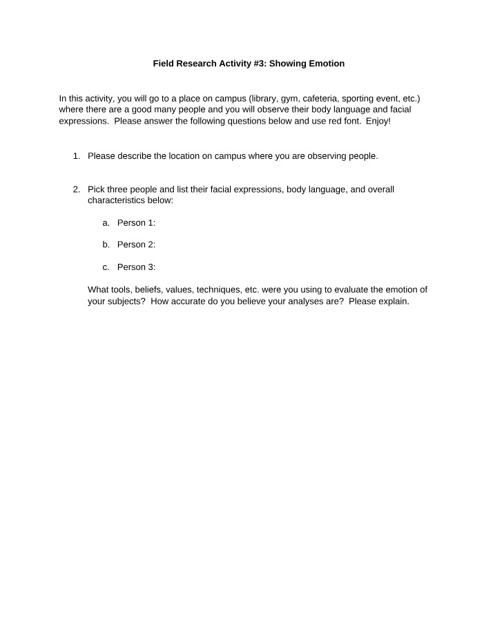 Showing Emotion - Field Research Activity #3