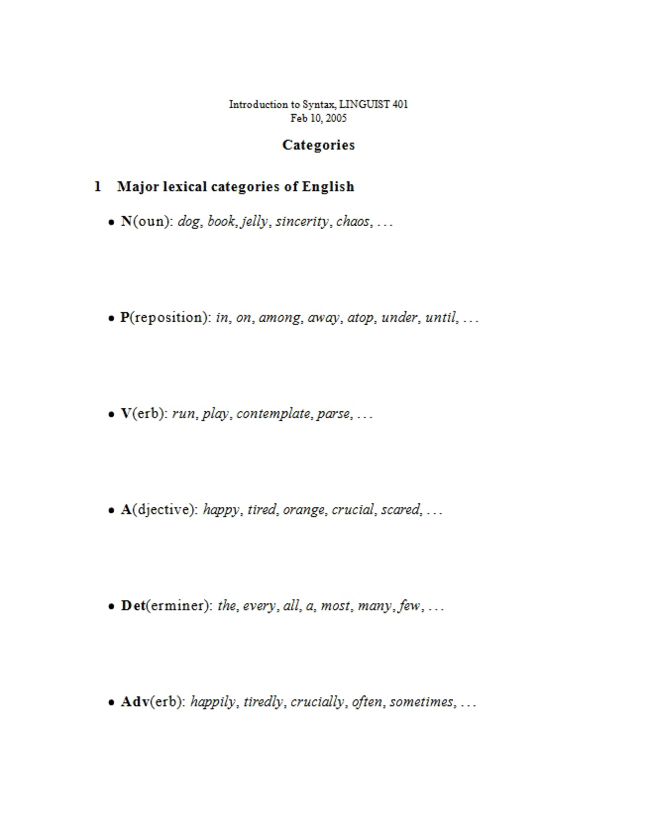 English Major Lexical Categories