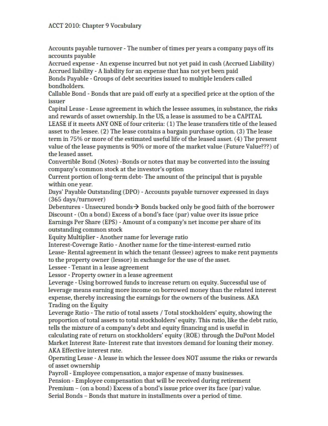 Vocabulary for Chapter 9