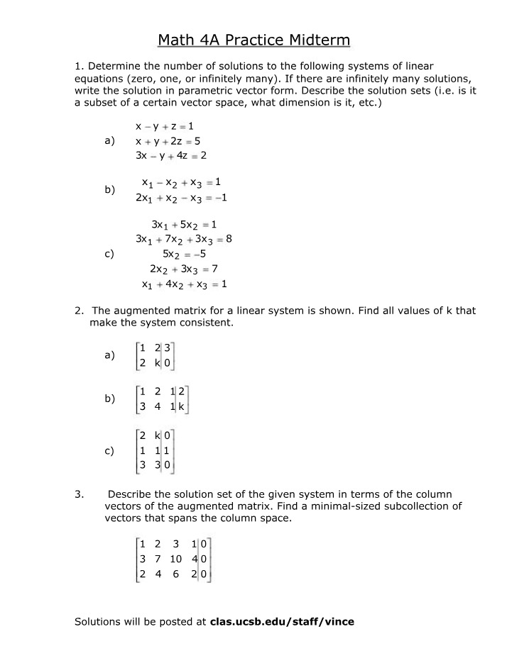 Solutions for Math 4A Practice Midterm