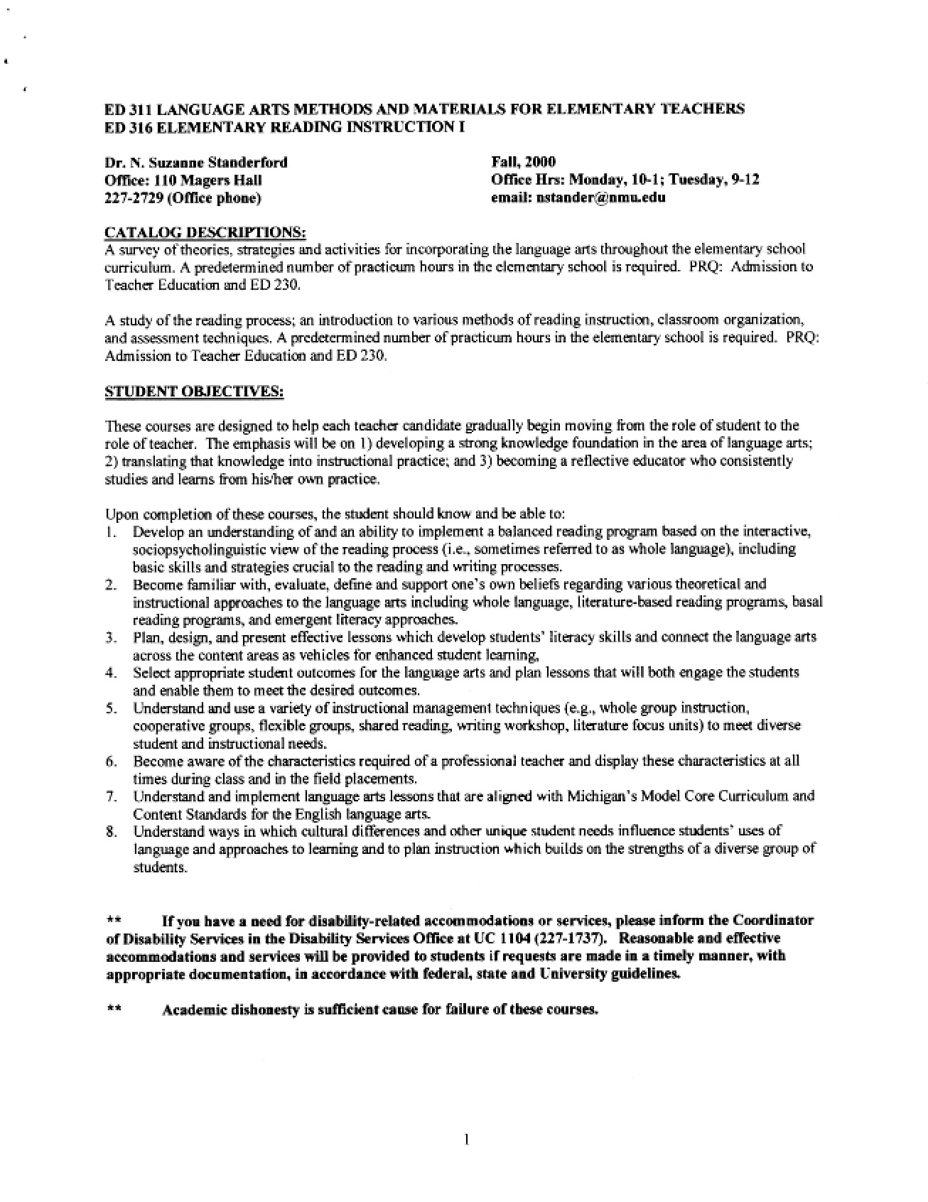 Language Arts Methods Syllabus
