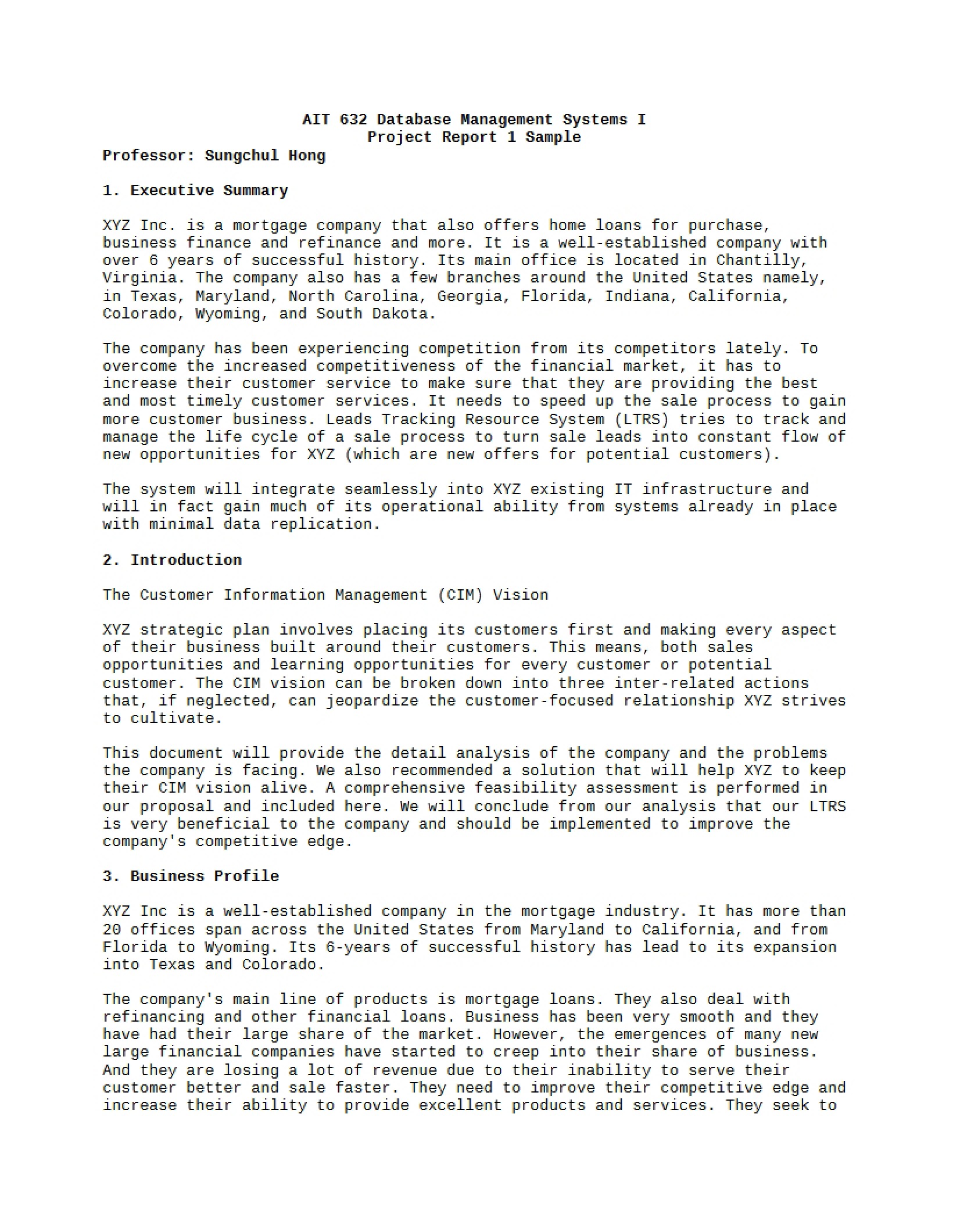 Sample of First Project Report