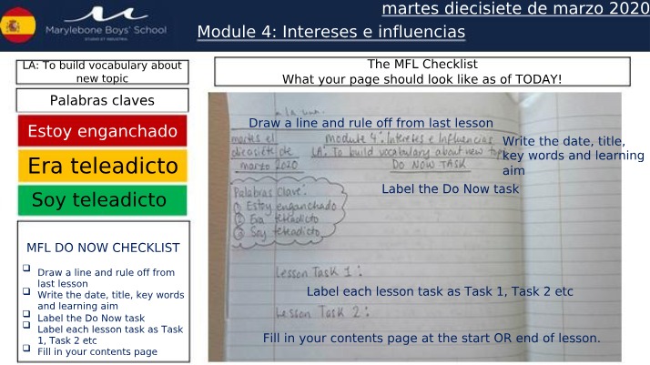 Spanish MFL Vocabulary on Interests and Influences
