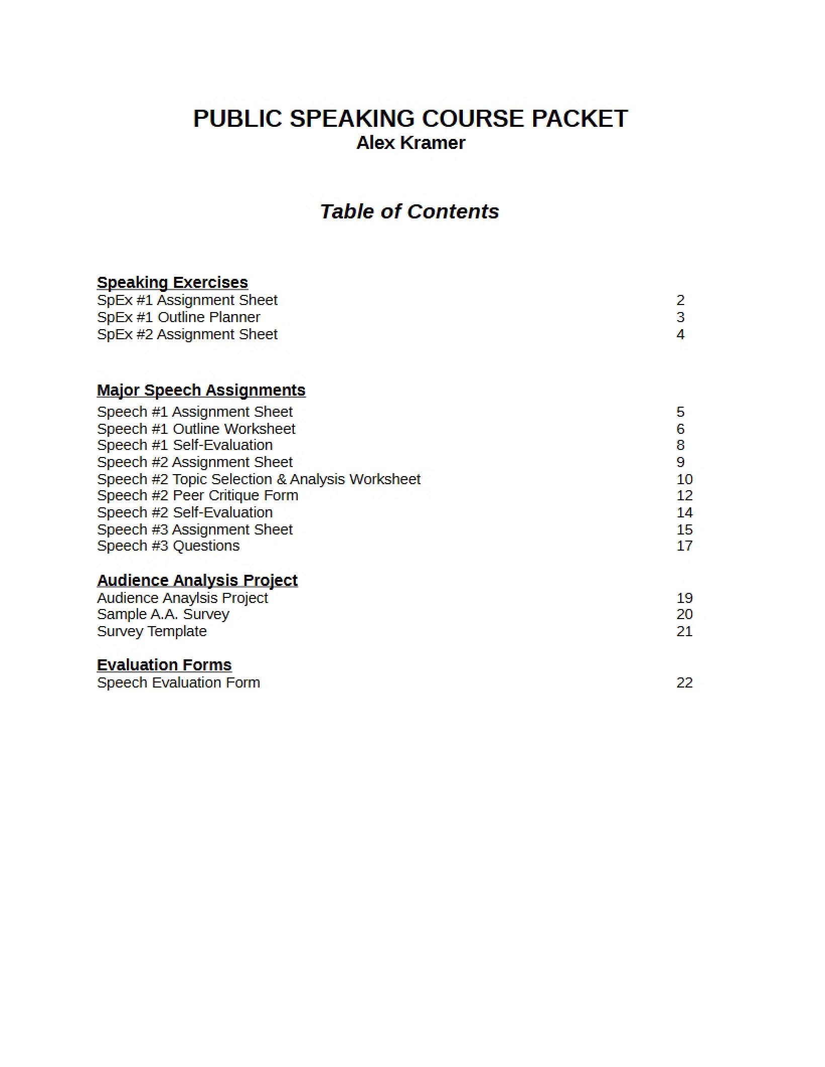 Course Packet for Public Speaking