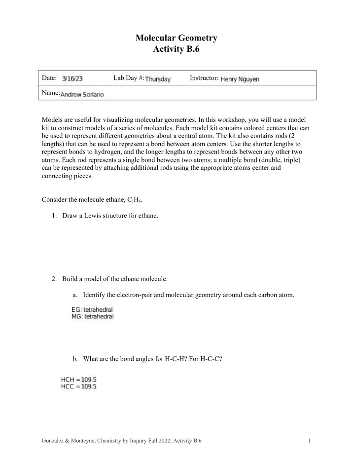 Building Models and Molecular Geometry Activity