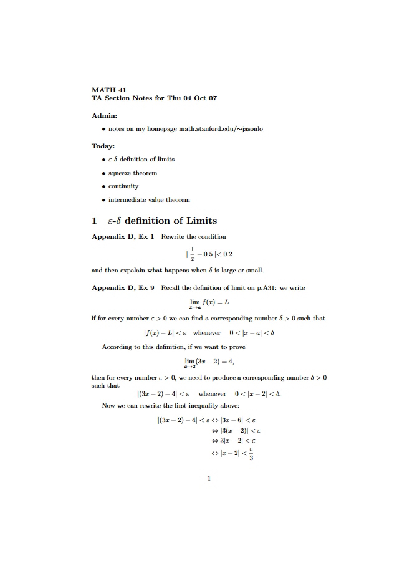 Calculus Course Notes - MATH 41