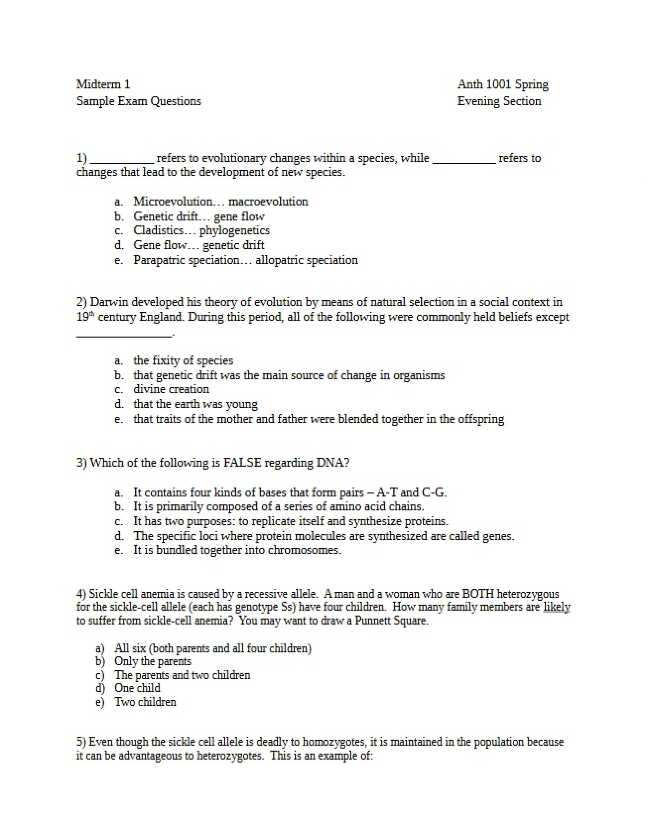 Sample Questions for Midterm One