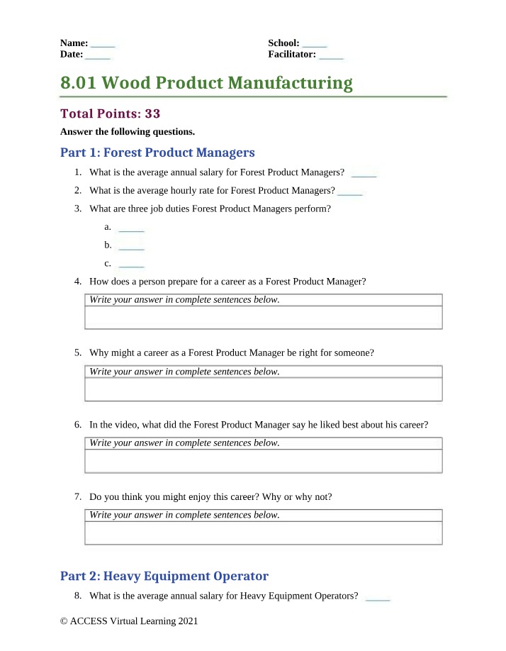 Wood Product Manufacturing - Task 1