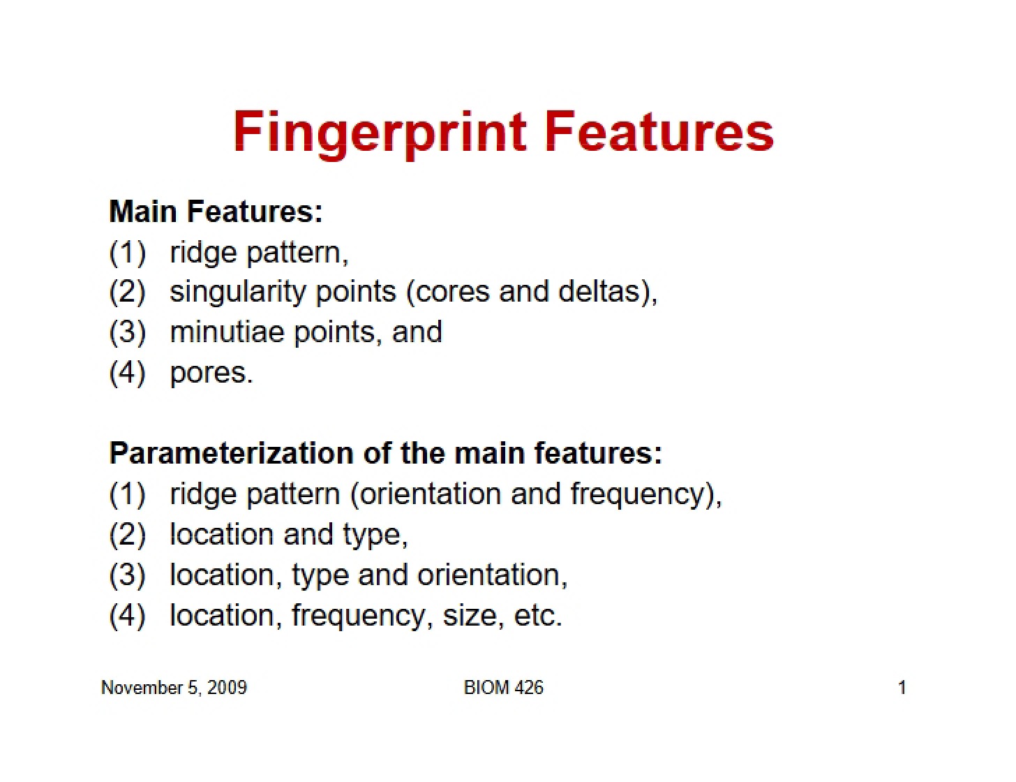 Characteristics of Fingerprints