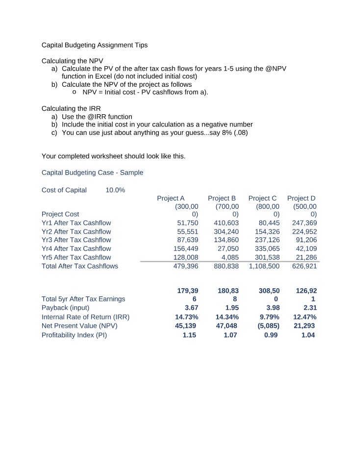 Project Evaluation - Calculating NPV and IRR in Capital Budgeting