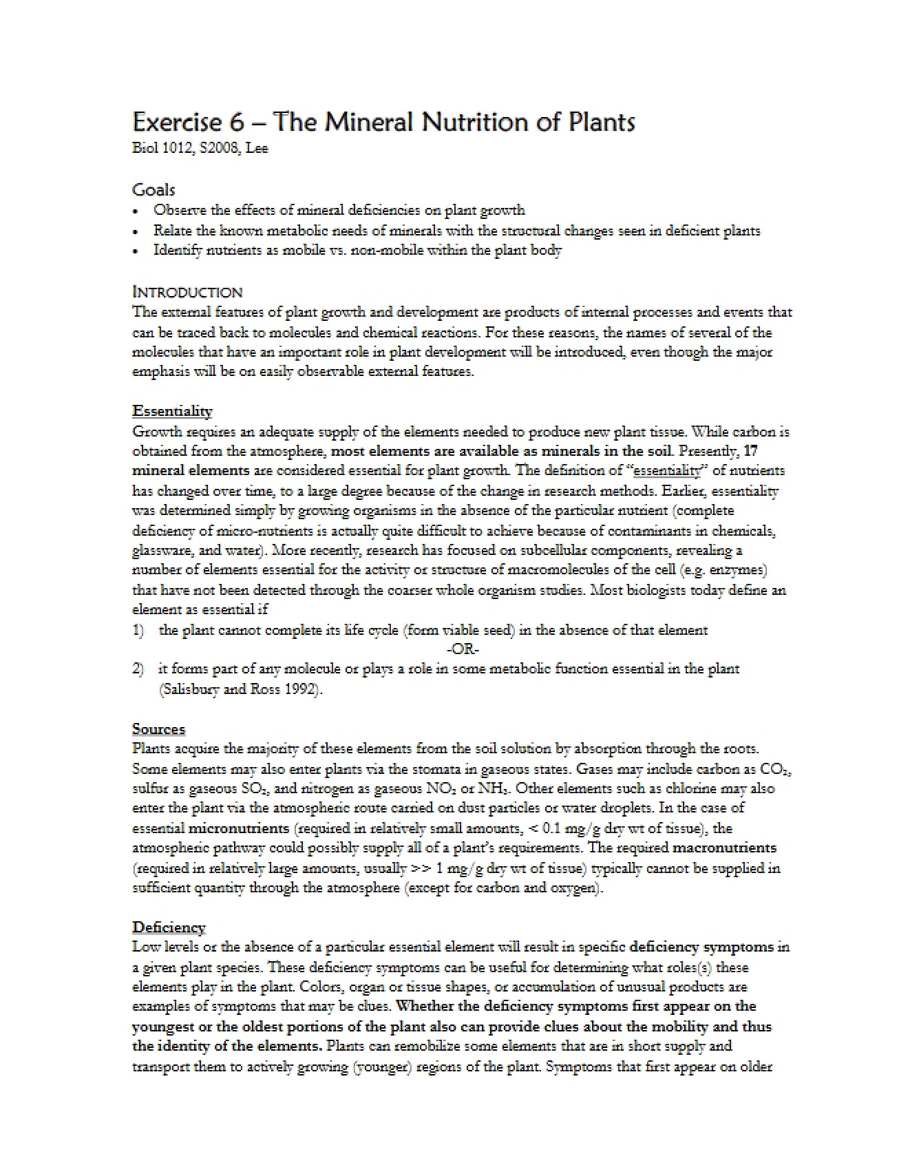 Plant Mineral Nutrition