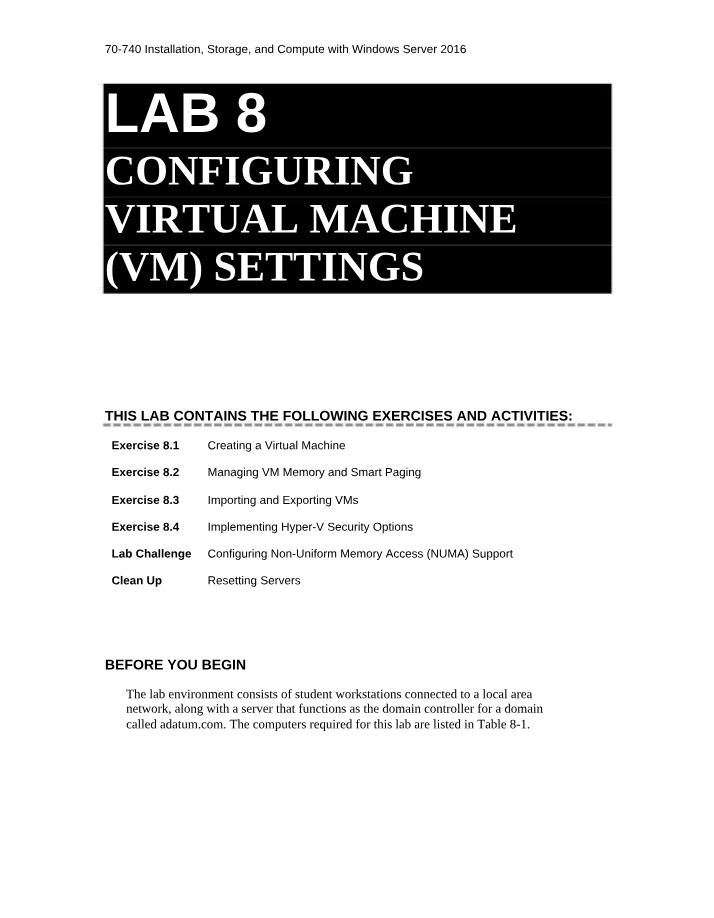 Configuring Virtual Machine (VM) Settings - Lab 8