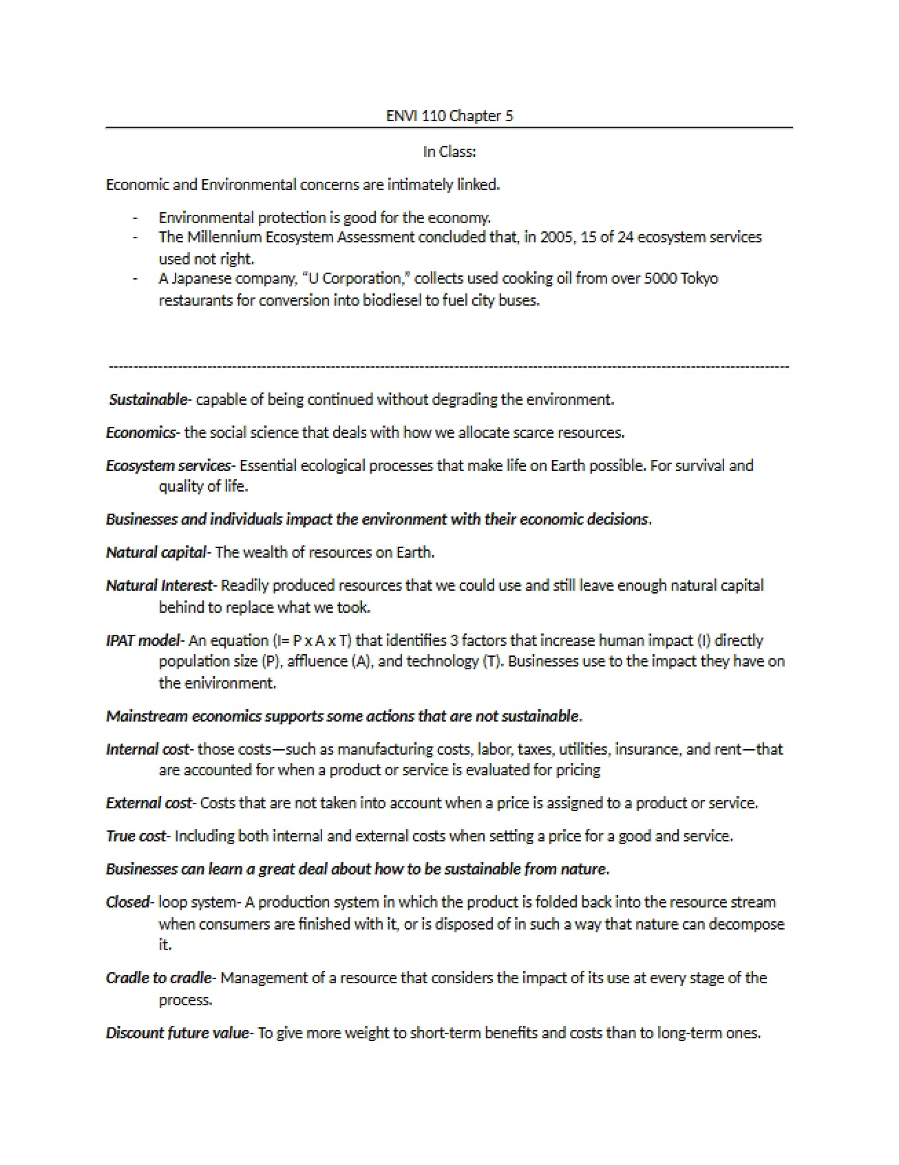 Notes for Environmental Science Chapter 5