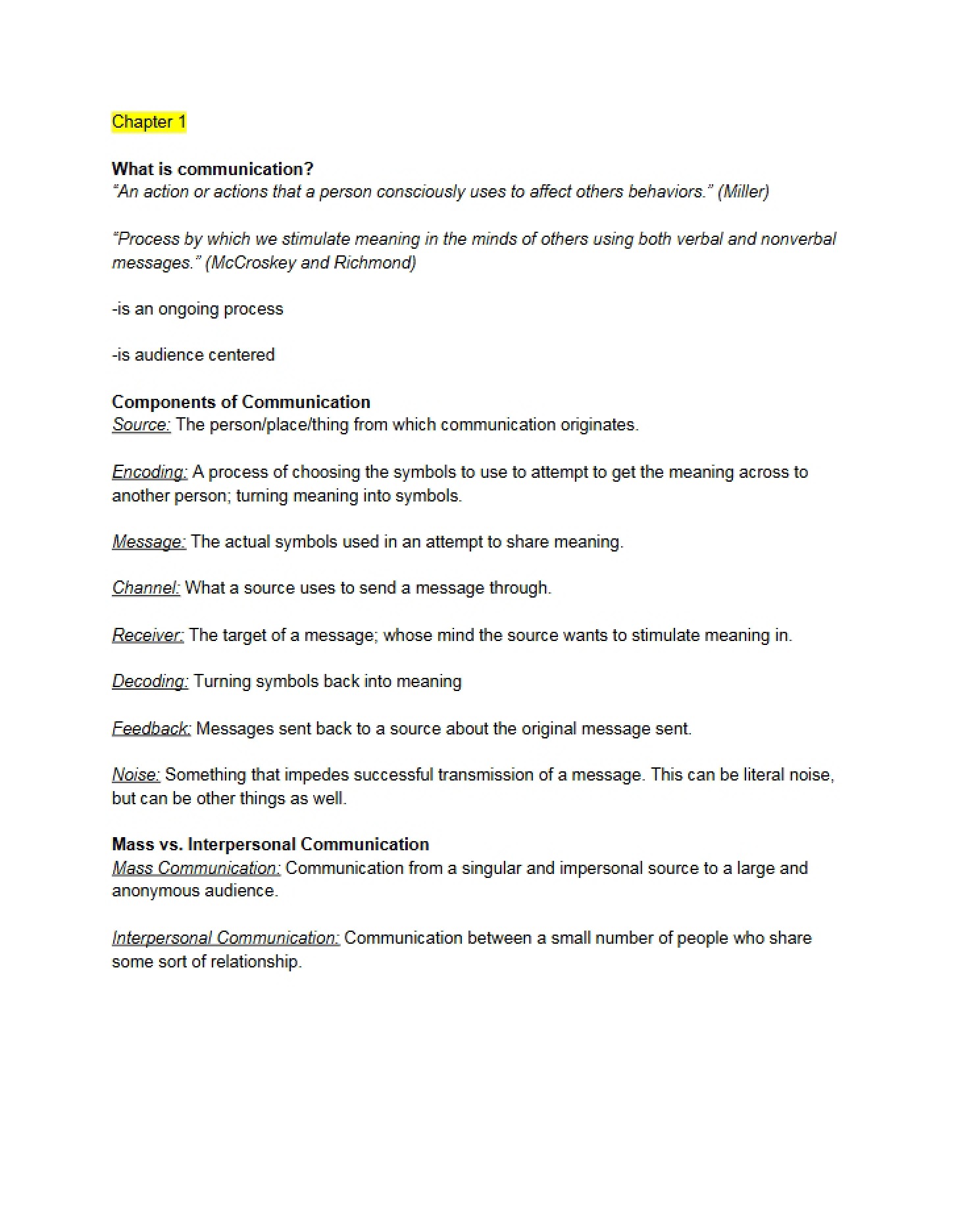 Study Guide COMM Exam 1