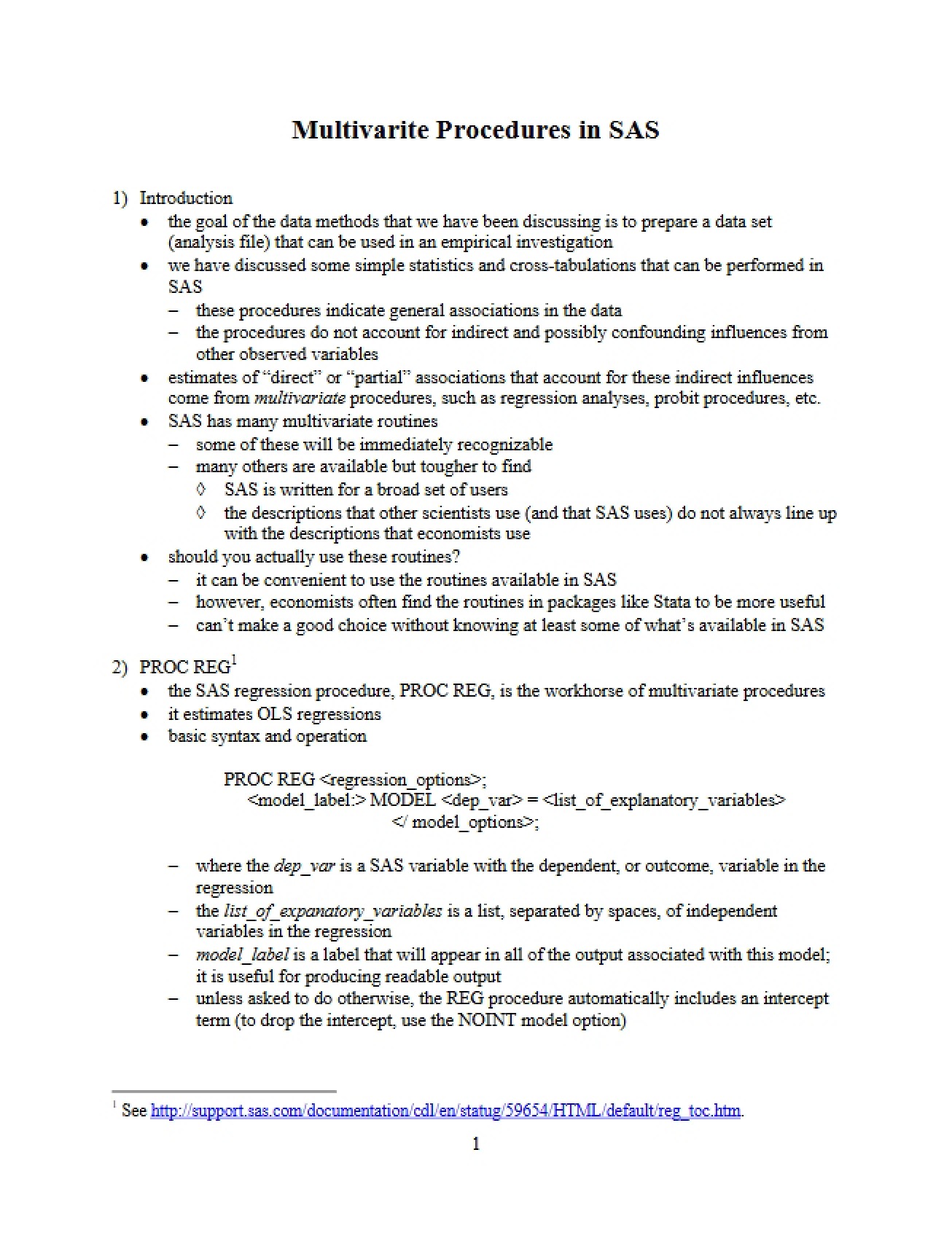 SAS Multivariate Procedures