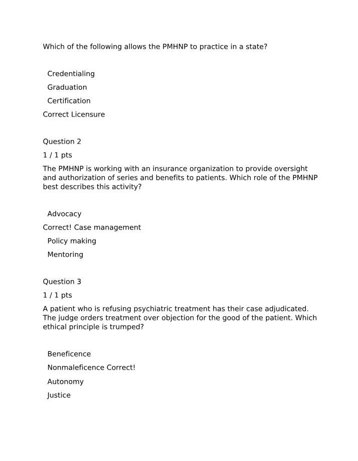 Study Questions and Answers for PMHNP