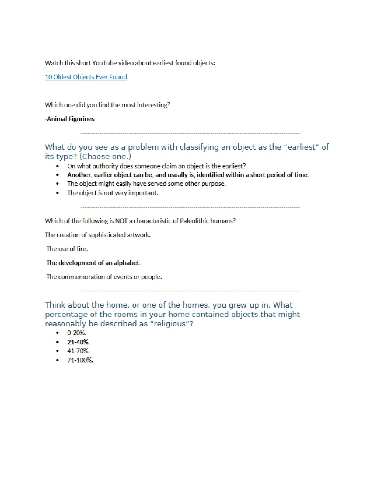 Interactive Questions Paleo-Neolithic Era