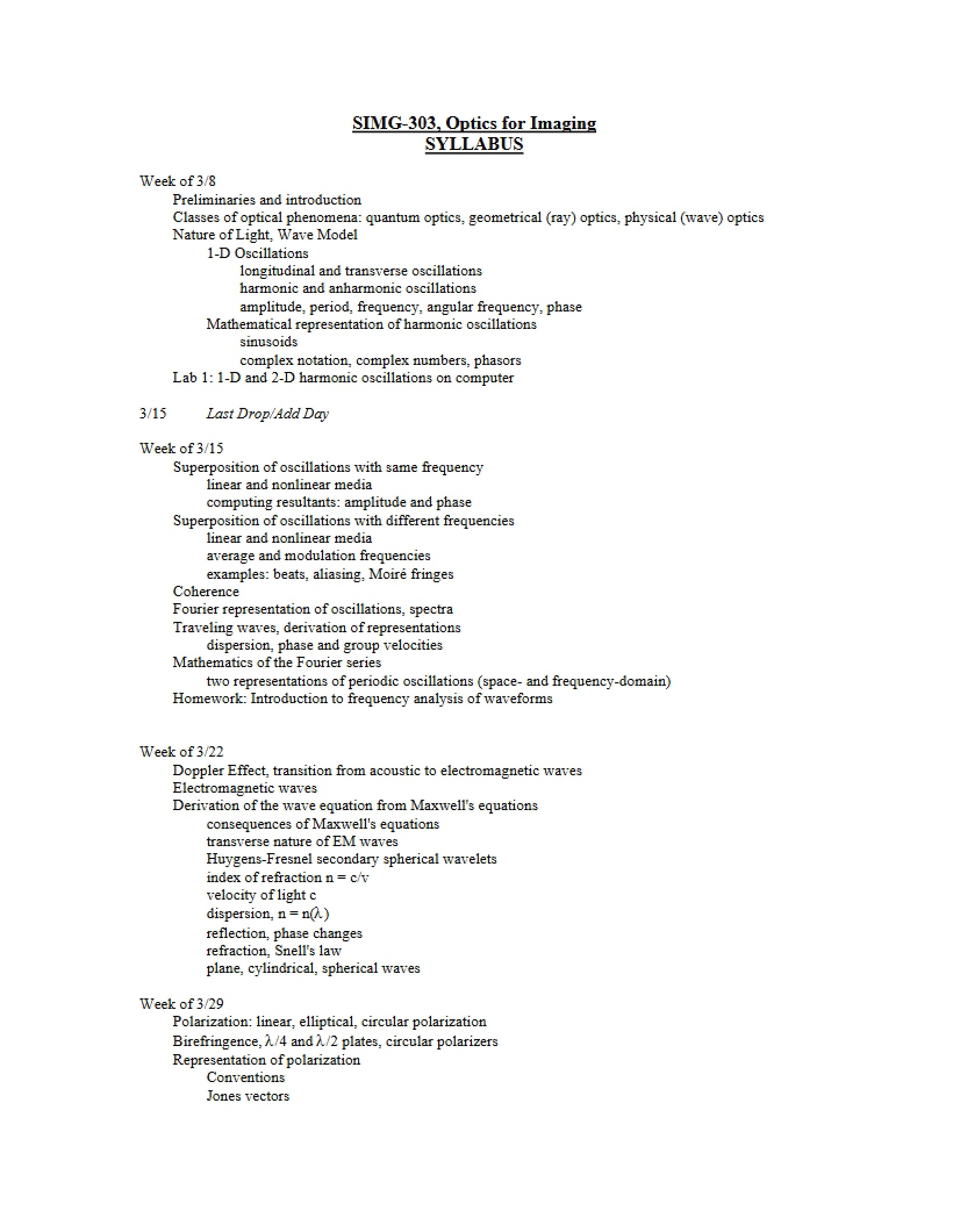 Guide for Optics for Imaging