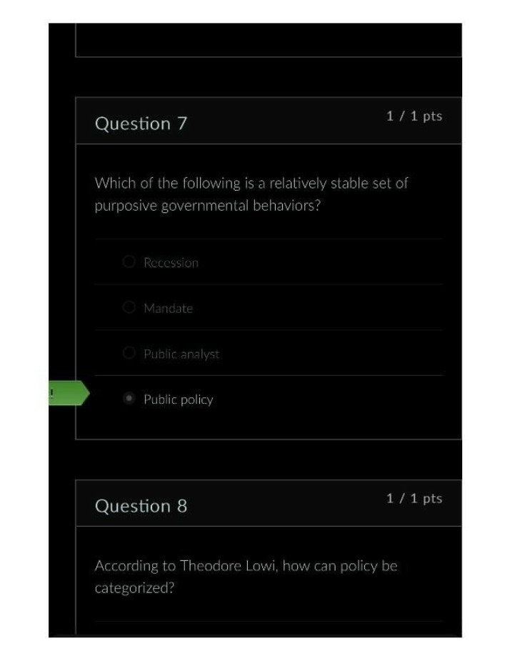 Governmental Behaviors and Policy Categorization Questions