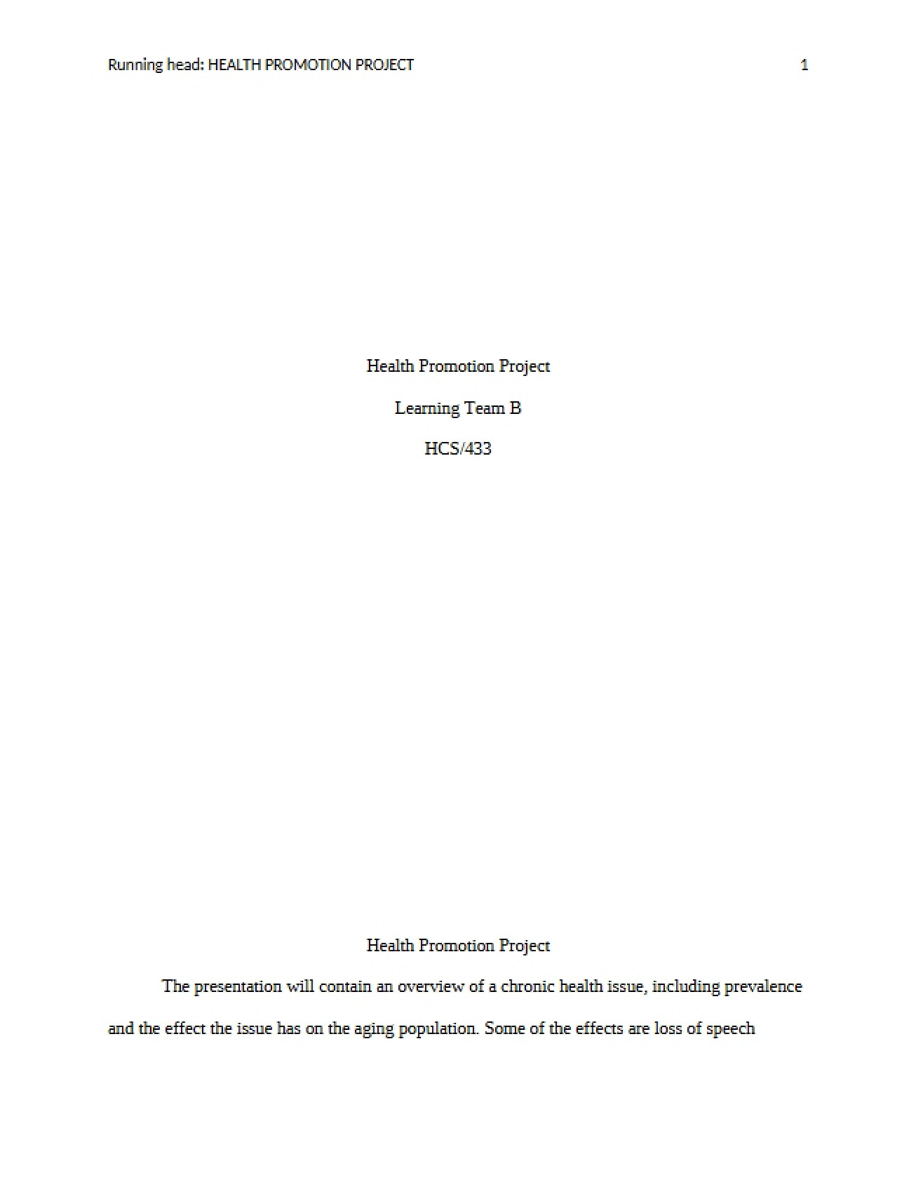 Project on Promoting Wellness