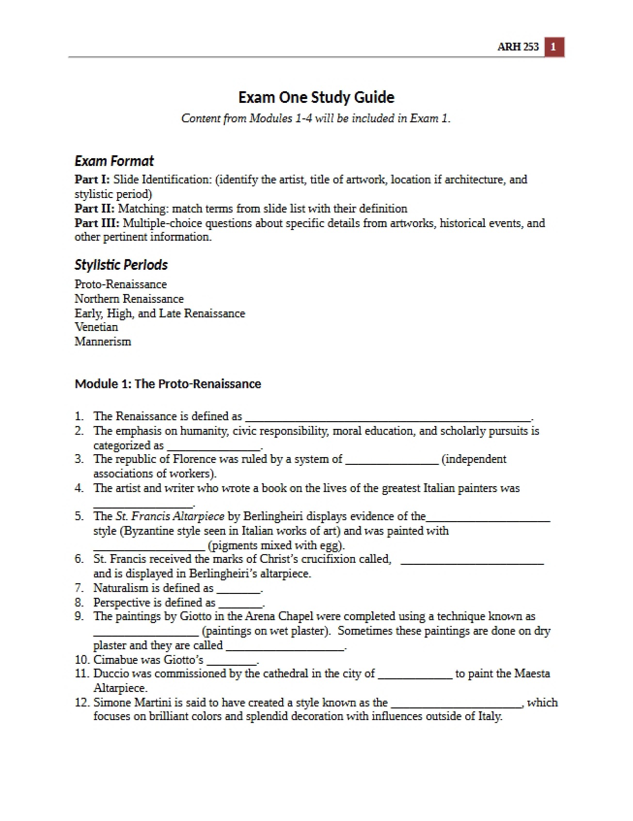 Study Guide for First Assessment