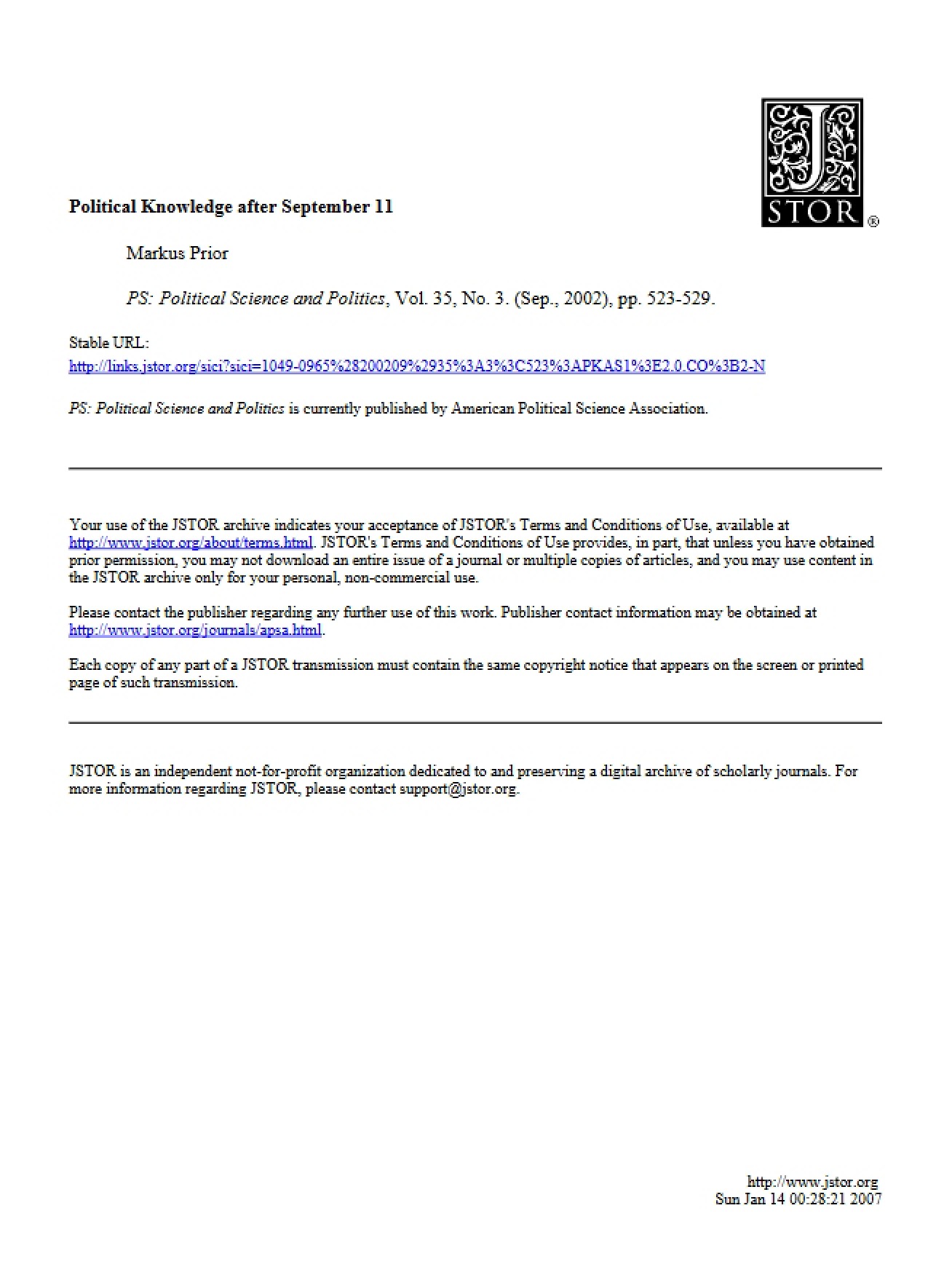 Post-911 Political Knowledge
