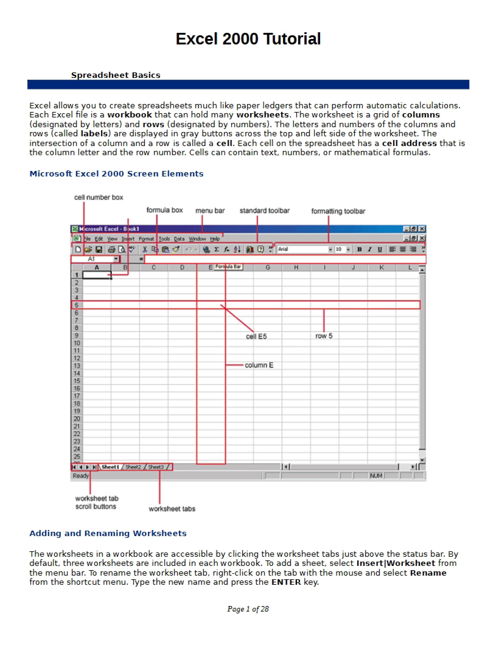 Tutorial for Excel 2000