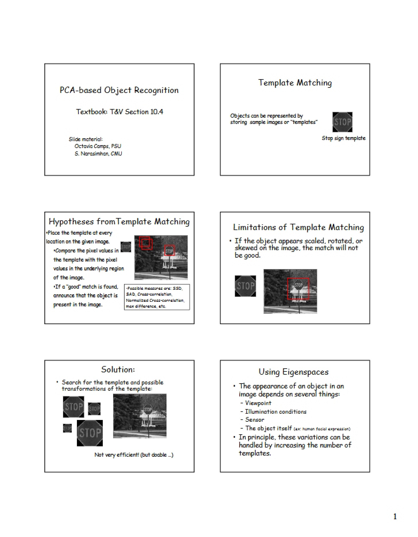 Object Recognition via PCA