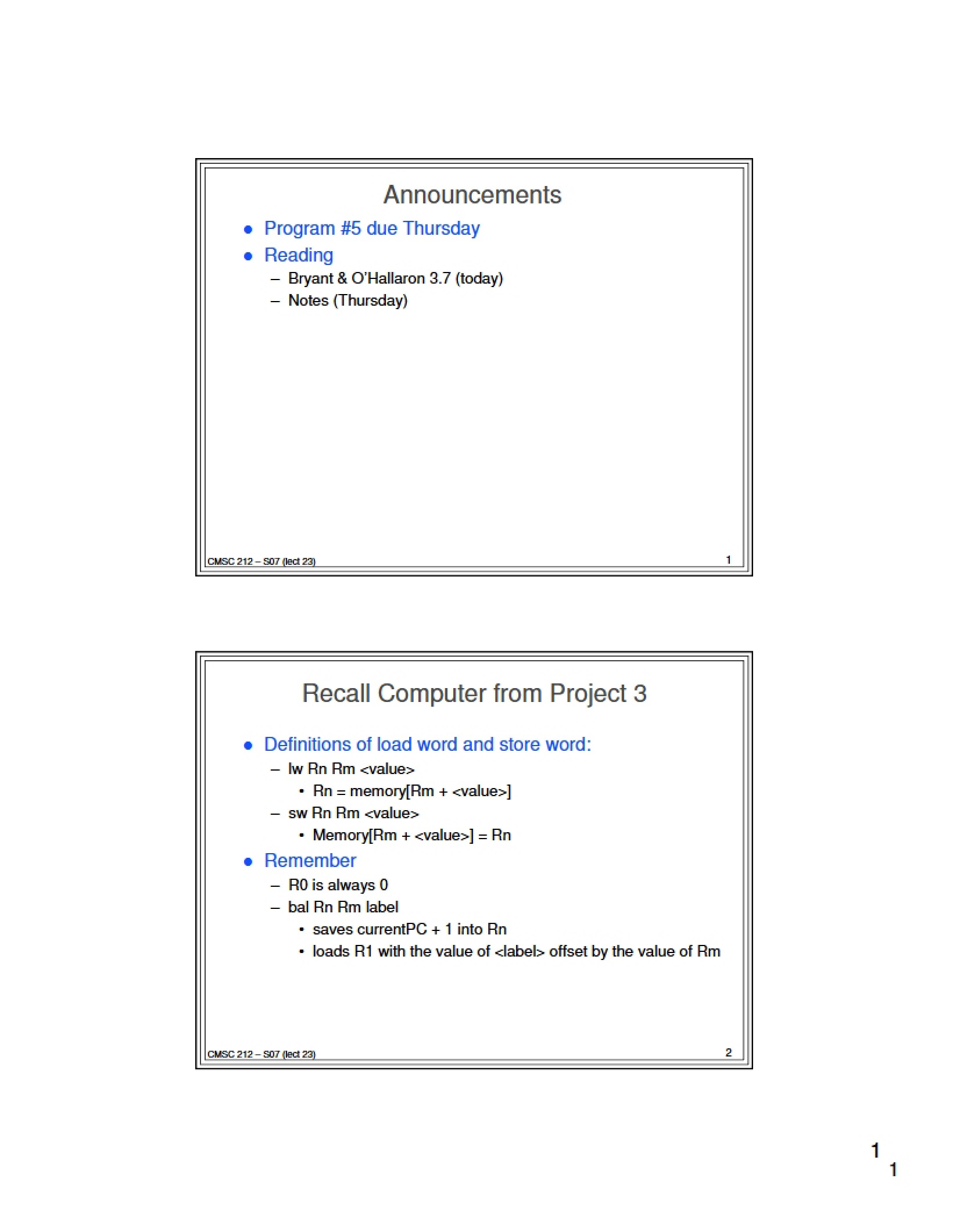 Presentation Slides (CMSC 212)
