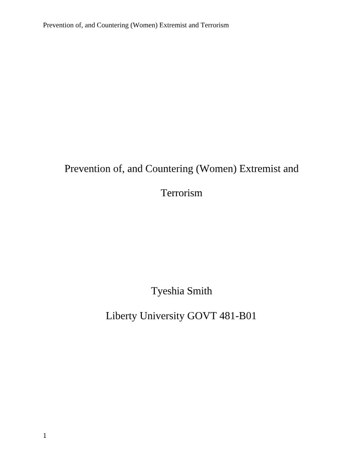 Women Extremists - Preventing and Countering Terrorism