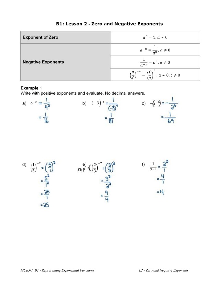 Zero and Negative Exponents - Lesson and Practice