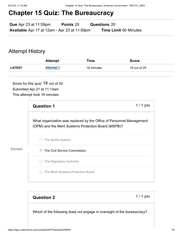 The Bureaucracy Chapter 15 Quiz