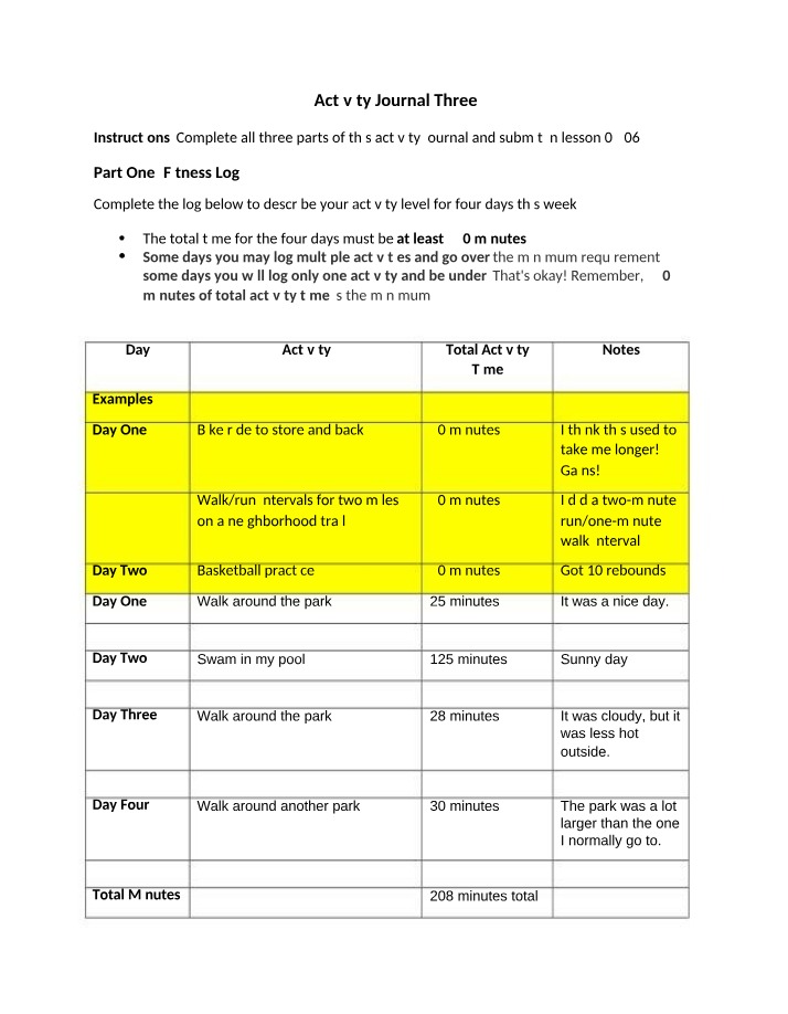 Activity Journal 3 - Fitness Log, Sleep Analysis, Reflection