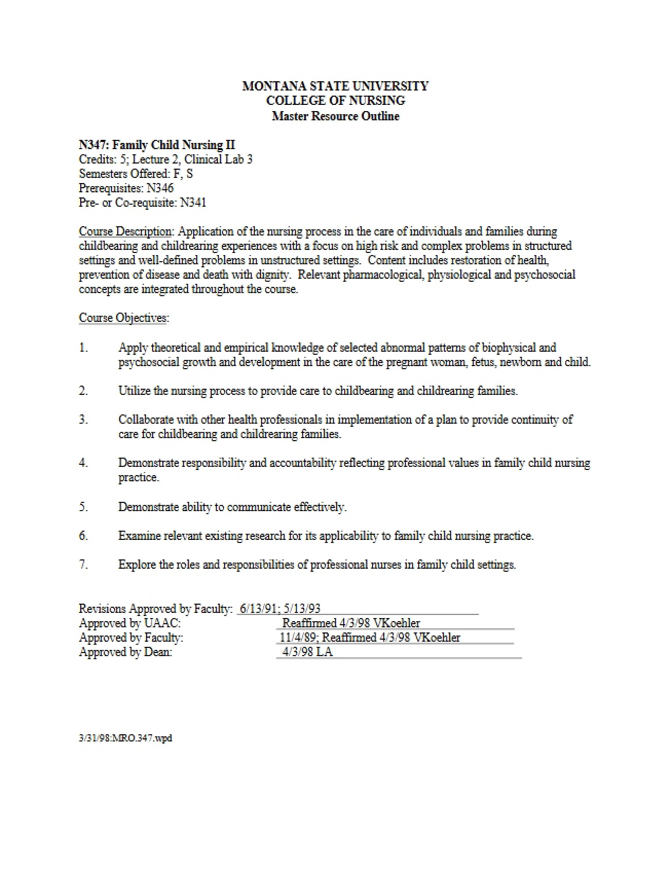 Master Resource Outline for N 347