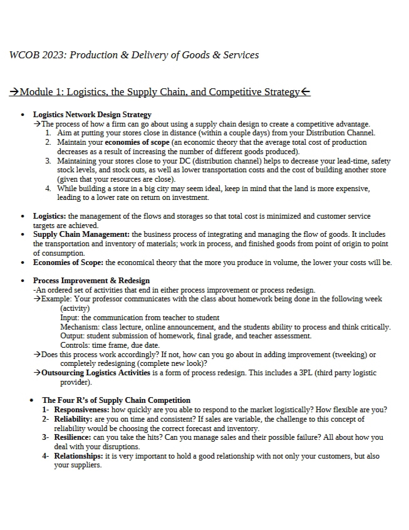 Module 1 Logistics, Competitive Strategy, and the Supply Chain