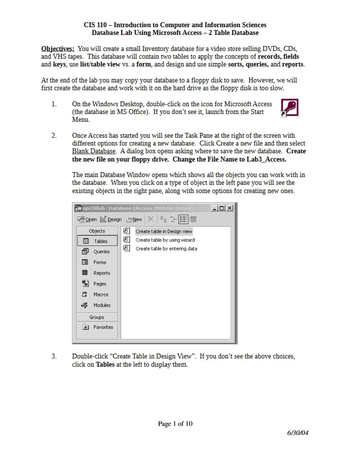 Microsoft Access Lab Two-Table Database