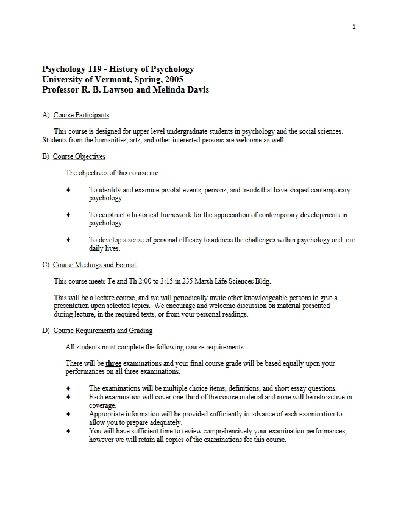 Course Outline Psychology History