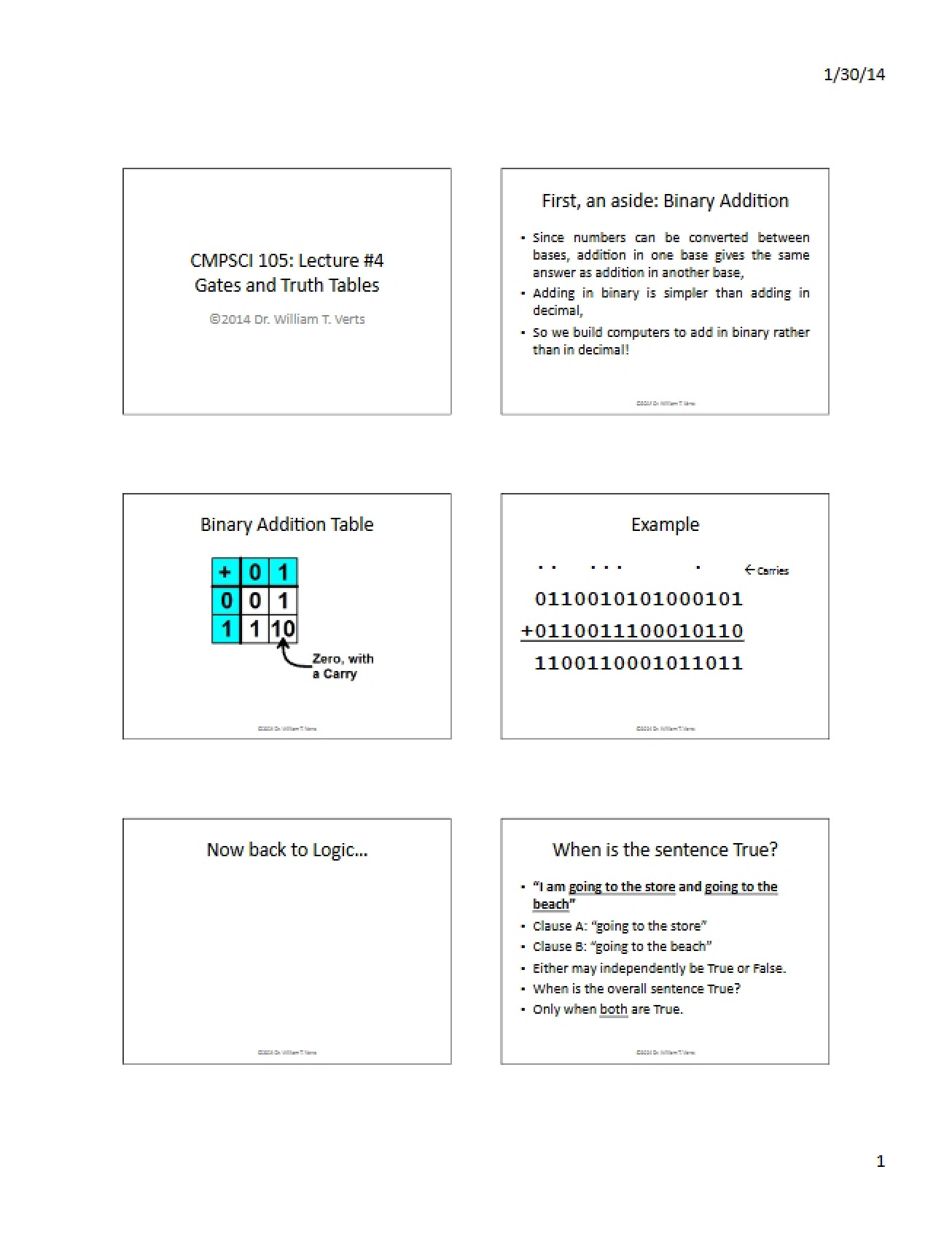 Truth Tables and Logic Gates