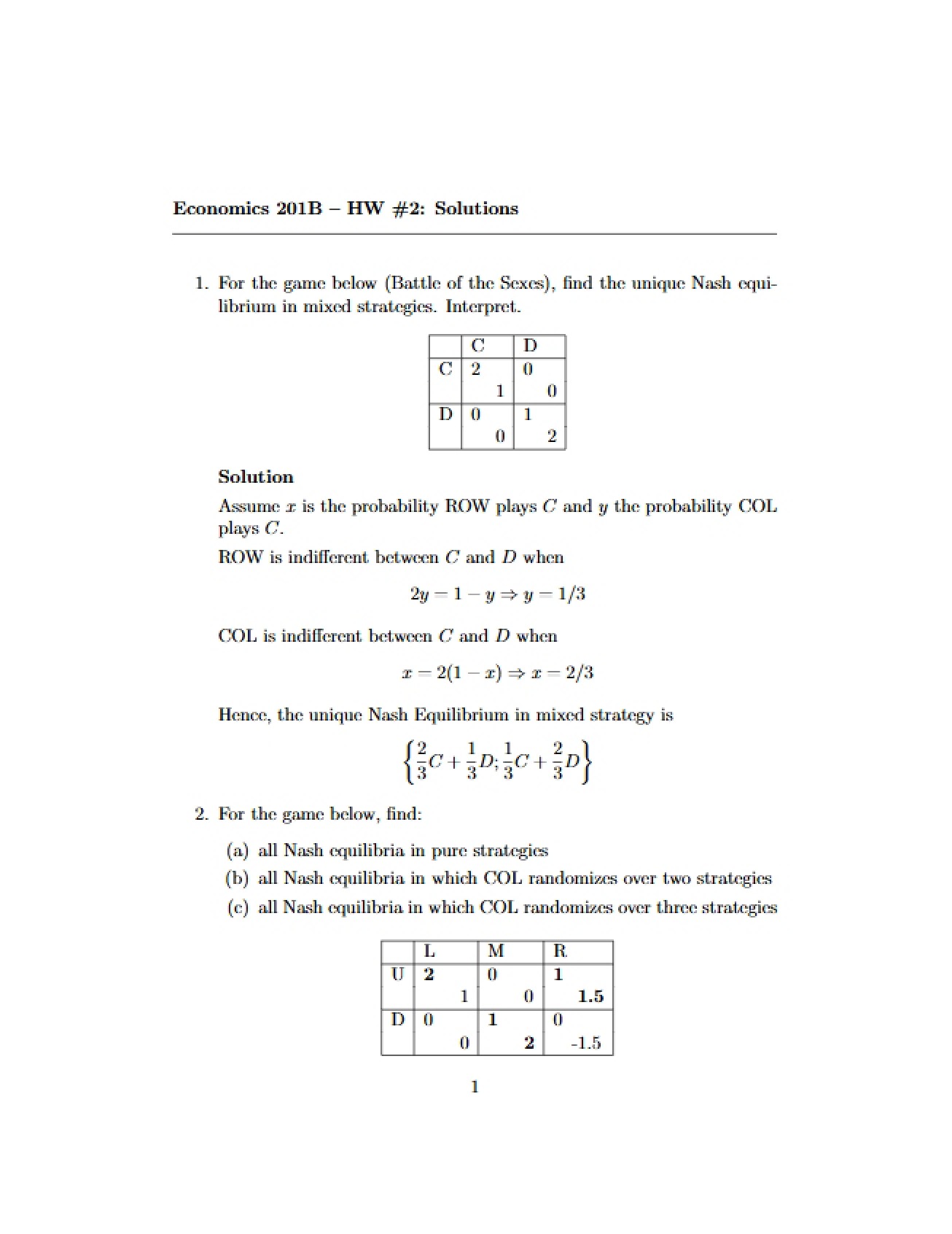 Solutions for Second Homework
