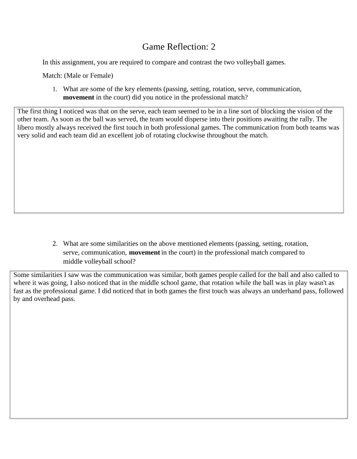Reflection for Game 2