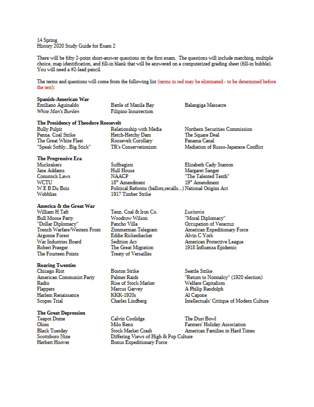 Study Guide for the Second Exam in American History