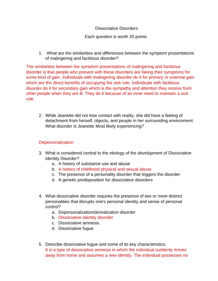Dissociative Disorders - Similarities and Differences