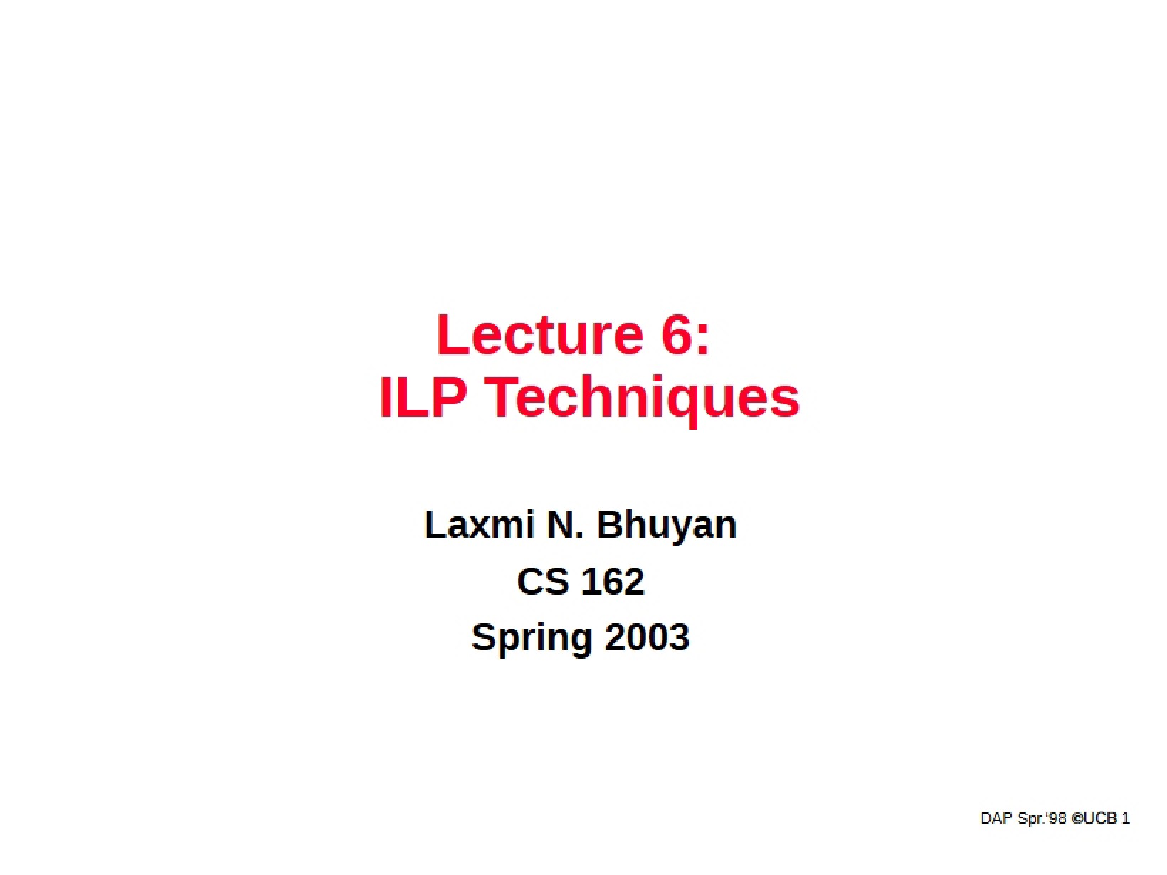 ILP Techniques Lecture 6