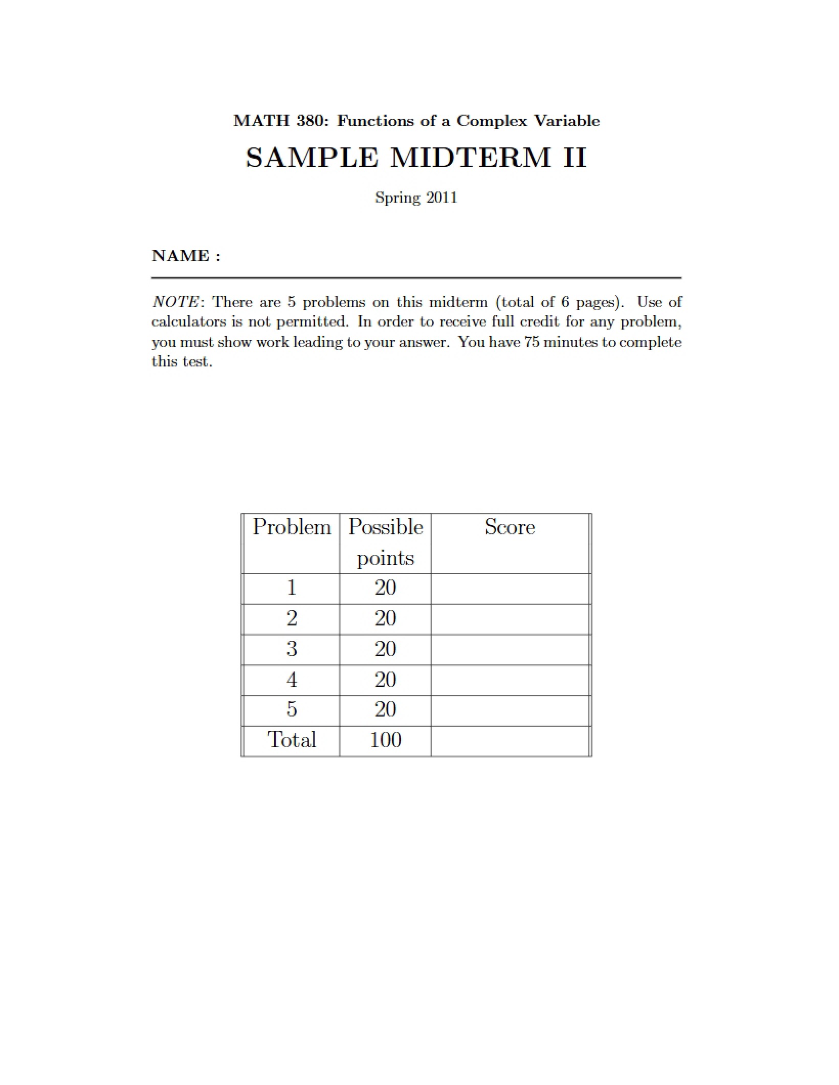 Math 380 Midterm II Sample