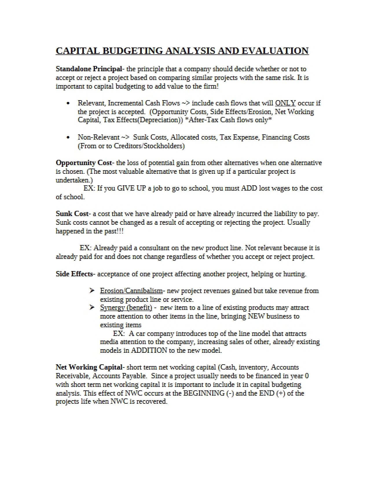 Evaluation and Analysis of Capital Budgeting
